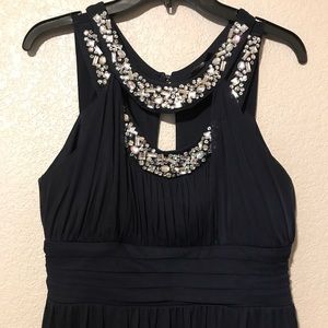 Navy Blue Rhinestone encrusted evening gown bridesmaid prom thigh slit dress